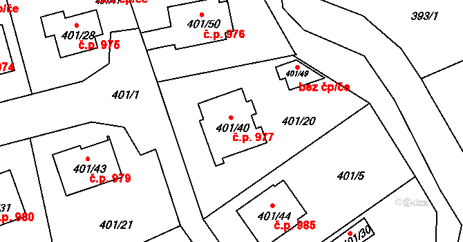 Třeboň II 977, Třeboň na parcele st. 401/40 v KÚ Třeboň, Katastrální mapa