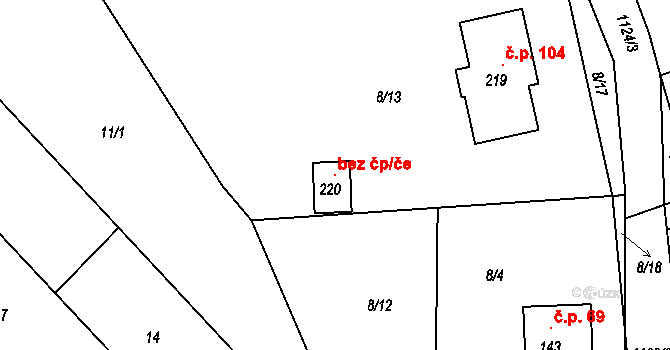 Sklené nad Oslavou 147580587 na parcele st. 220 v KÚ Sklené nad Oslavou, Katastrální mapa