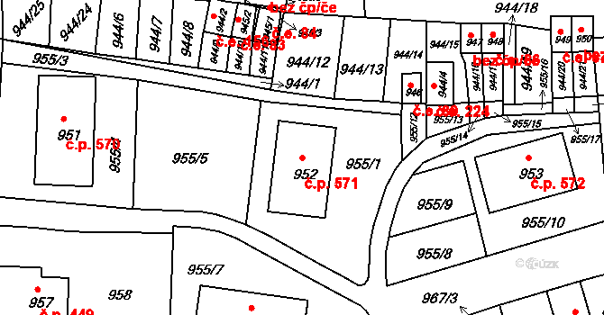 Hrádek nad Nisou 571 na parcele st. 952 v KÚ Hrádek nad Nisou, Katastrální mapa