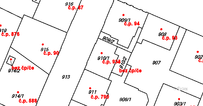 Děčín IV-Podmokly 933, Děčín na parcele st. 910/1 v KÚ Podmokly, Katastrální mapa