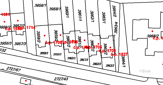 Tachov 1705 na parcele st. 3961/2 v KÚ Tachov, Katastrální mapa