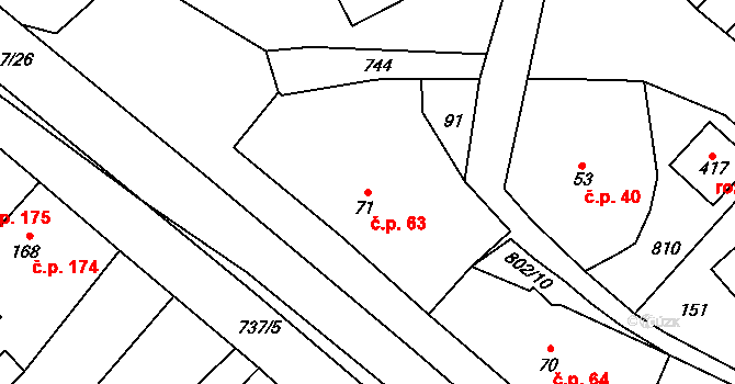 Stěžery 63 na parcele st. 71 v KÚ Stěžery, Katastrální mapa