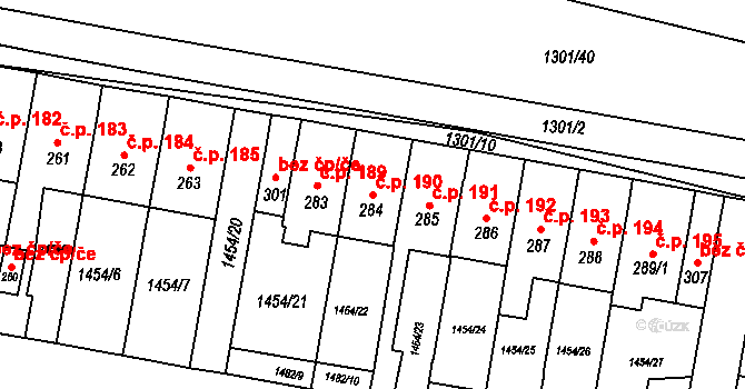 Litenčice 190 na parcele st. 284 v KÚ Litenčice, Katastrální mapa