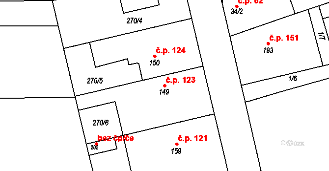 Kožušany 123, Kožušany-Tážaly na parcele st. 149 v KÚ Kožušany, Katastrální mapa