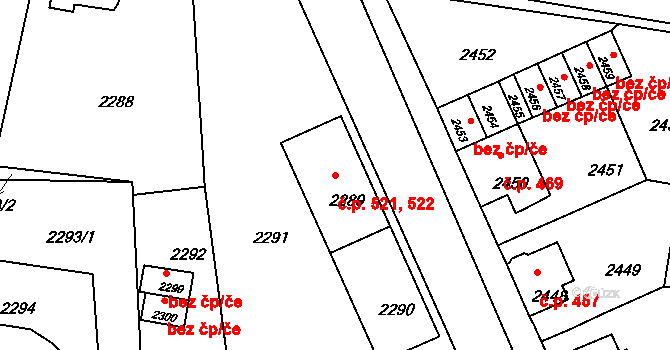 Mimoň I 521,522, Mimoň na parcele st. 2289 v KÚ Mimoň, Katastrální mapa