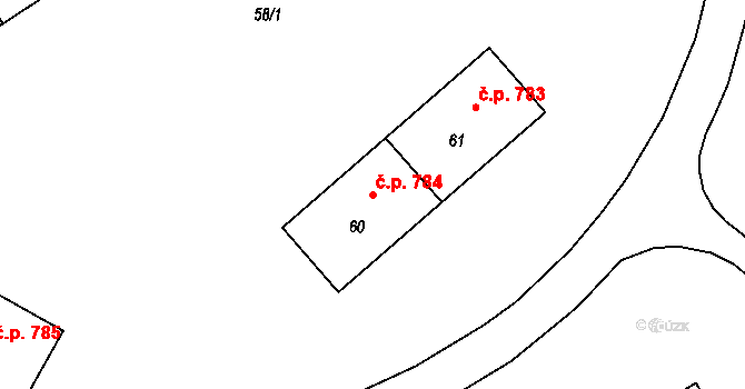 Lutyně 784, Orlová na parcele st. 60 v KÚ Horní Lutyně, Katastrální mapa