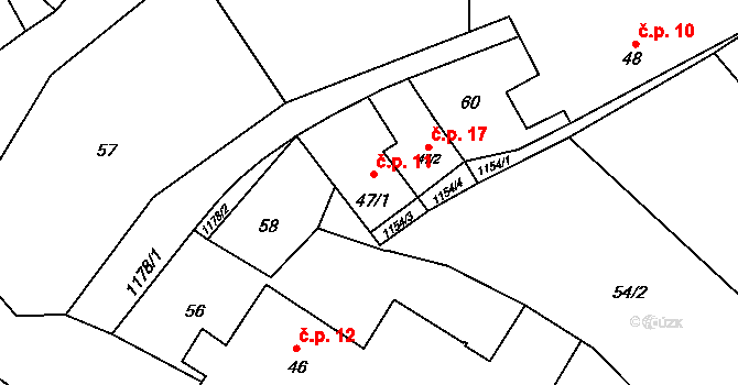 Jezdovice 11 na parcele st. 47/1 v KÚ Jezdovice, Katastrální mapa