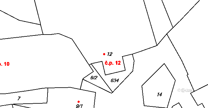Přední Ptákovice 12, Strakonice na parcele st. 12 v KÚ Přední Ptákovice, Katastrální mapa