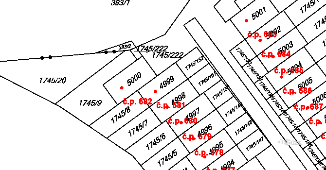 Nové Dvory 681, Třebíč na parcele st. 4999 v KÚ Třebíč, Katastrální mapa