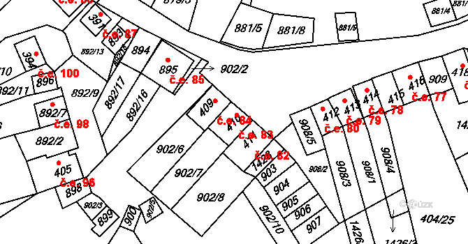 Chvalovice 83 na parcele st. 410 v KÚ Chvalovice, Katastrální mapa