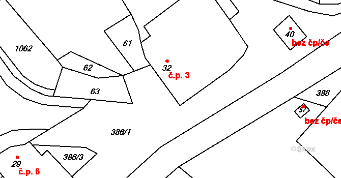 Šnekov 3, Březina na parcele st. 32 v KÚ Šnekov, Katastrální mapa