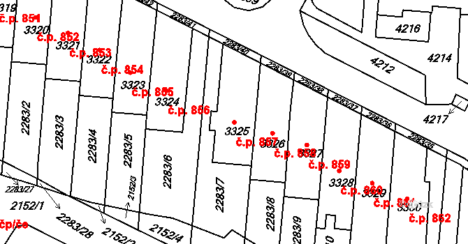 Komín 857, Brno na parcele st. 3325 v KÚ Komín, Katastrální mapa