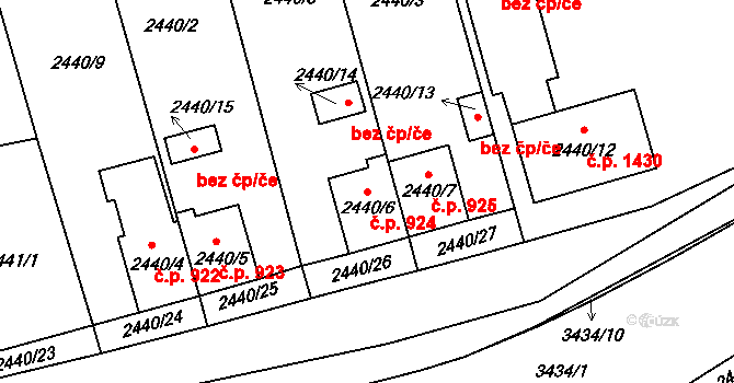 Pelhřimov 924 na parcele st. 2440/6 v KÚ Pelhřimov, Katastrální mapa