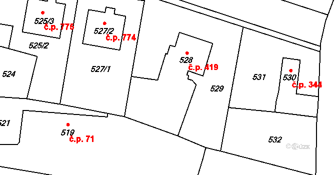 Paskov 419 na parcele st. 528/1 v KÚ Paskov, Katastrální mapa