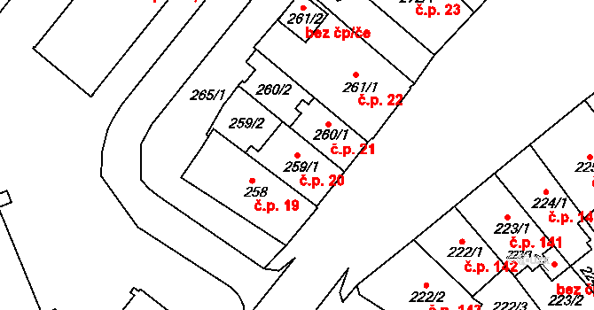 Sokolov 20 na parcele st. 259/1 v KÚ Sokolov, Katastrální mapa