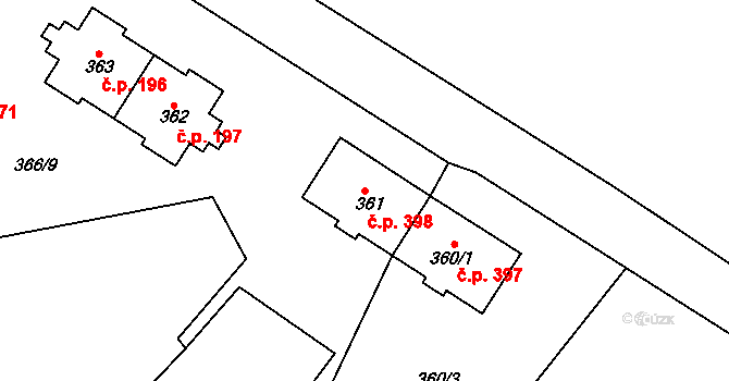 Svatava 398 na parcele st. 361 v KÚ Svatava, Katastrální mapa