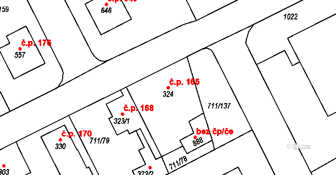 Daliměřice 165, Turnov na parcele st. 324 v KÚ Daliměřice, Katastrální mapa