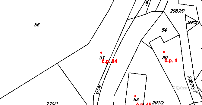 Jasenice 54, Lešná na parcele st. 31 v KÚ Jasenice u Valašského Meziříčí, Katastrální mapa