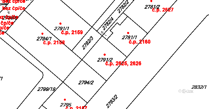Žižkov 2625,2626, Praha na parcele st. 2791/2 v KÚ Žižkov, Katastrální mapa
