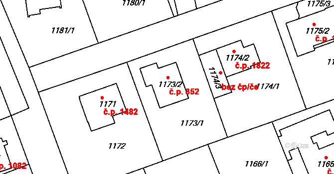 Modřany 852, Praha na parcele st. 1173/2 v KÚ Modřany, Katastrální mapa