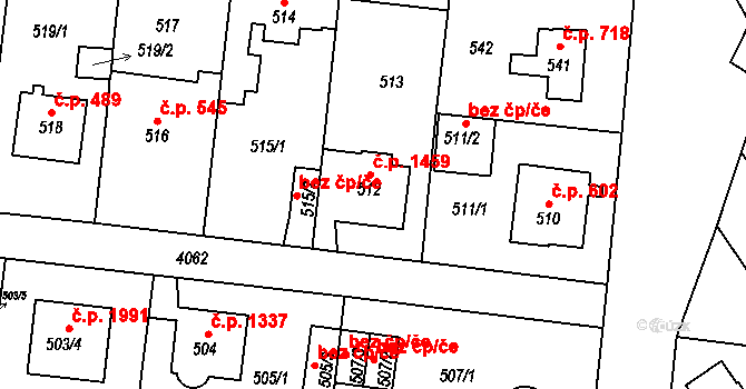 Modřany 1459, Praha na parcele st. 512 v KÚ Modřany, Katastrální mapa