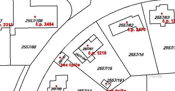 Břevnov 1216, Praha na parcele st. 2557/61 v KÚ Břevnov, Katastrální mapa