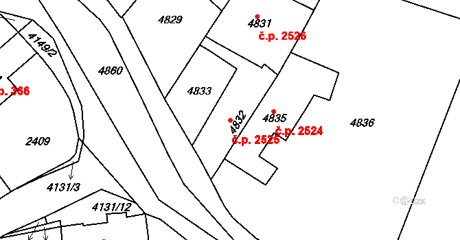 Dejvice 2525, Praha na parcele st. 4832 v KÚ Dejvice, Katastrální mapa