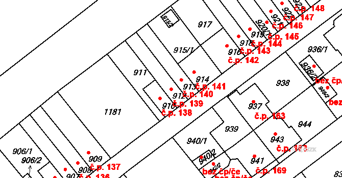 Prosek 139, Praha na parcele st. 912 v KÚ Prosek, Katastrální mapa