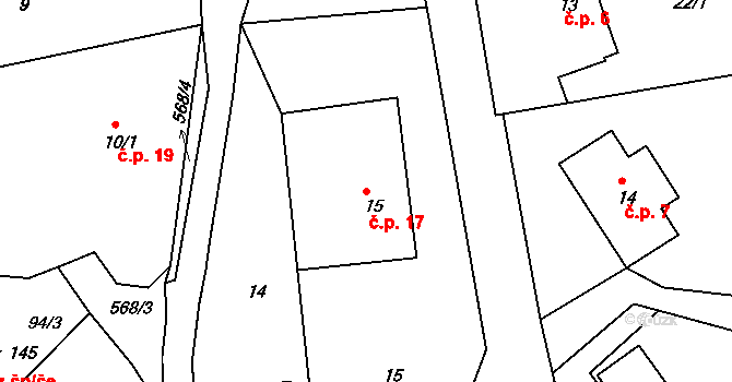 Bohuslavice 17, Trutnov na parcele st. 15 v KÚ Bohuslavice nad Úpou, Katastrální mapa