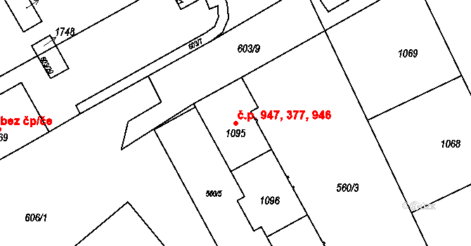 Hodolany 377,946,947, Olomouc na parcele st. 1095 v KÚ Hodolany, Katastrální mapa