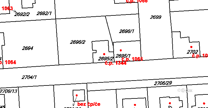 České Budějovice 6 1344, České Budějovice na parcele st. 2695/2 v KÚ České Budějovice 6, Katastrální mapa
