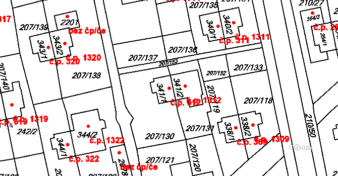 Sezimovo Ústí 312 na parcele st. 341/1 v KÚ Sezimovo Ústí, Katastrální mapa