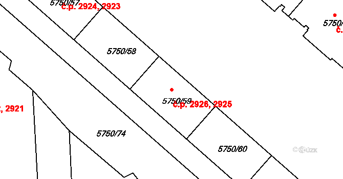 Česká Lípa 2925,2926 na parcele st. 5750/59 v KÚ Česká Lípa, Katastrální mapa