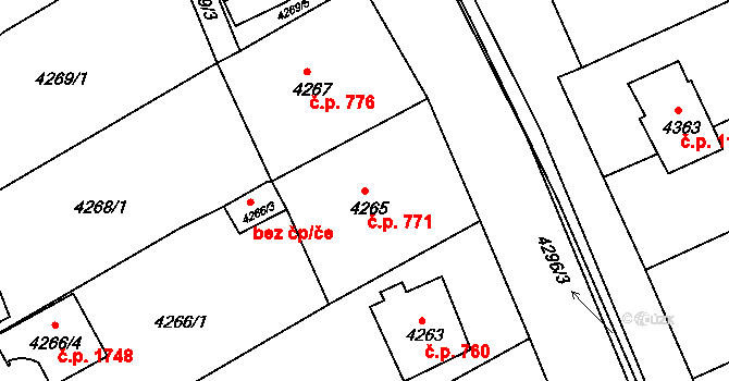 Jirkov 771 na parcele st. 4265 v KÚ Jirkov, Katastrální mapa