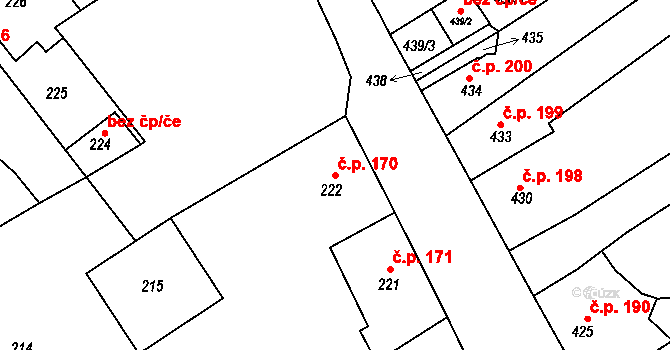 Hodkovice nad Mohelkou 170 na parcele st. 222 v KÚ Hodkovice nad Mohelkou, Katastrální mapa