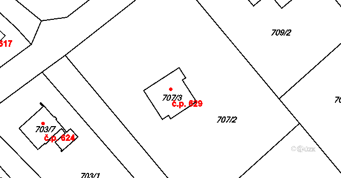 Rumburk 1 629, Rumburk na parcele st. 707/3 v KÚ Rumburk, Katastrální mapa