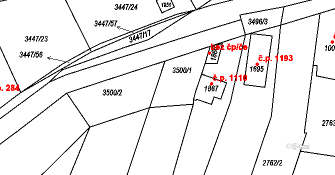 Rosice 51 na parcele st. 3500/1 v KÚ Rosice u Brna, Katastrální mapa