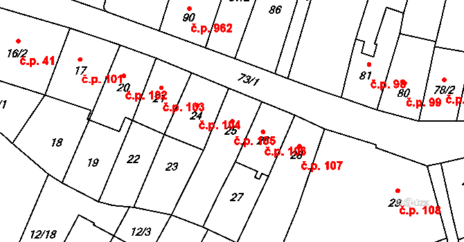 Fryštát 105, Karviná na parcele st. 25 v KÚ Karviná-město, Katastrální mapa