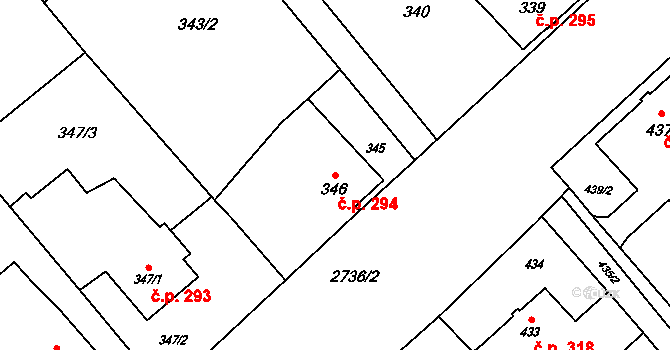 Dolní Suchá 294, Havířov na parcele st. 346 v KÚ Dolní Suchá, Katastrální mapa