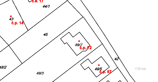 Heroltice 72, Jihlava na parcele st. 49/7 v KÚ Heroltice u Jihlavy, Katastrální mapa