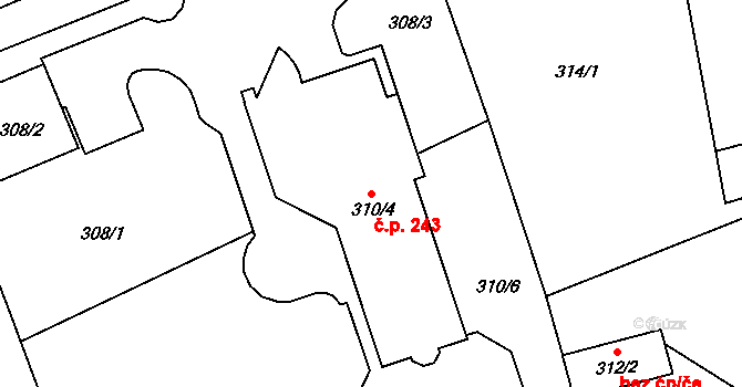 Horní Žukov 243, Český Těšín na parcele st. 310/4 v KÚ Horní Žukov, Katastrální mapa