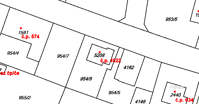 Plzeňské Předměstí 1022, Rokycany na parcele st. 5208 v KÚ Rokycany, Katastrální mapa