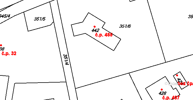 Lubina 485, Kopřivnice na parcele st. 442 v KÚ Drnholec nad Lubinou, Katastrální mapa