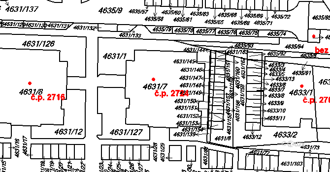 Východní Předměstí 2724, Plzeň na parcele st. 4631/7 v KÚ Plzeň, Katastrální mapa