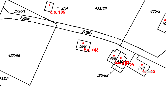 Hamr na Jezeře 143 na parcele st. 299 v KÚ Hamr na Jezeře, Katastrální mapa