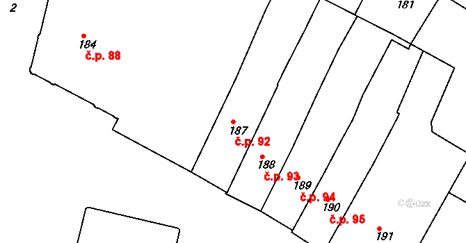 Jemnice 92 na parcele st. 187 v KÚ Jemnice, Katastrální mapa