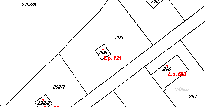 Stodůlky 721, Praha na parcele st. 298 v KÚ Stodůlky, Katastrální mapa