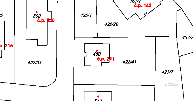 Smrkovice 211, Písek na parcele st. 450 v KÚ Smrkovice, Katastrální mapa
