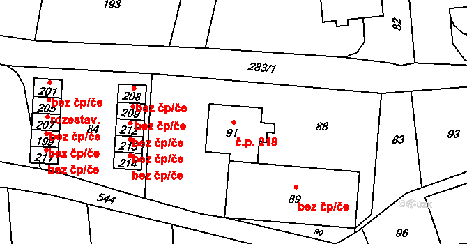 Loučky 218, Zátor na parcele st. 91 v KÚ Loučky u Zátoru, Katastrální mapa