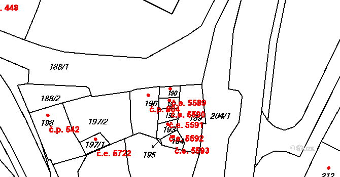 Kadaň 5589 na parcele st. 190 v KÚ Kadaň, Katastrální mapa